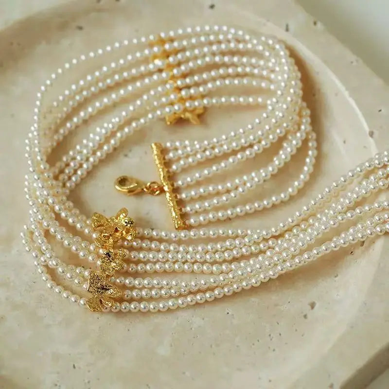 Natural Freshwater Pearl Choker | French Vintage Multi-Layer Necklace Miya Atelier-Shenzhen