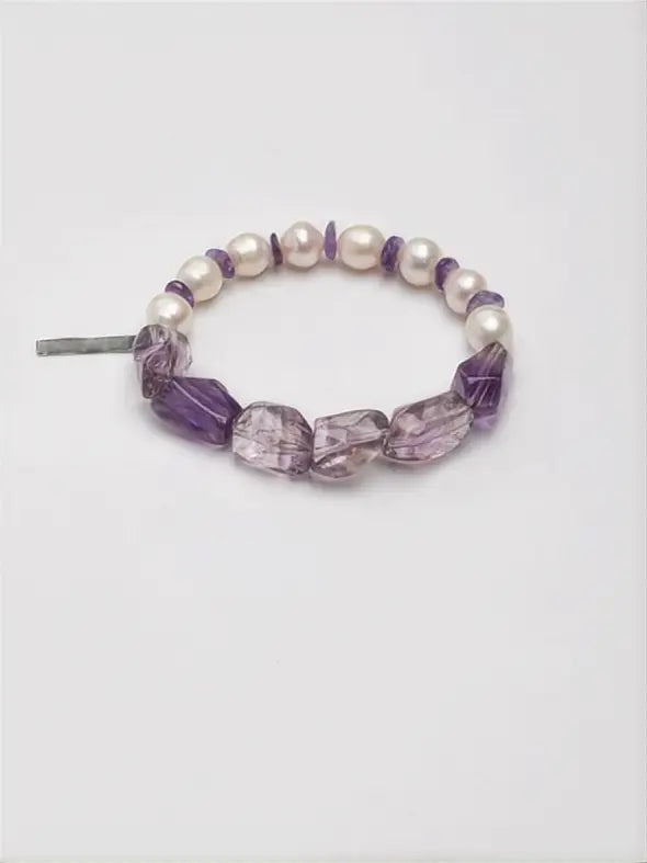 Amethyst Free-Form Bracelet – Textured Pearl & Sterling Silver Miya Atelier