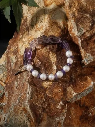 Amethyst Free-Form Bracelet – Textured Pearl & Sterling Silver Miya Atelier