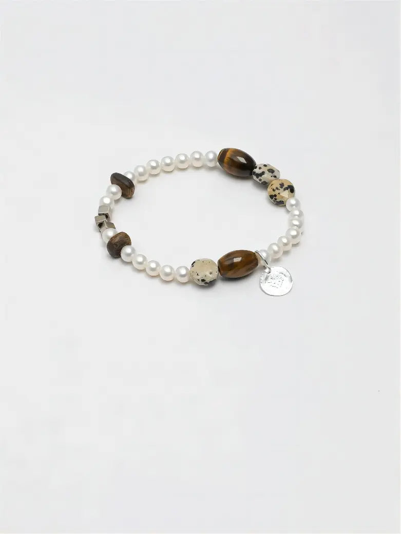 Moon Amber & Speckled Silver Bracelet Miya Atelier