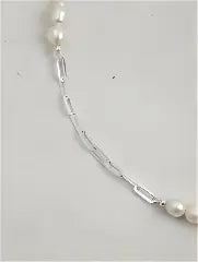 Slender Moon & Silver Link Necklace Miya Atelier