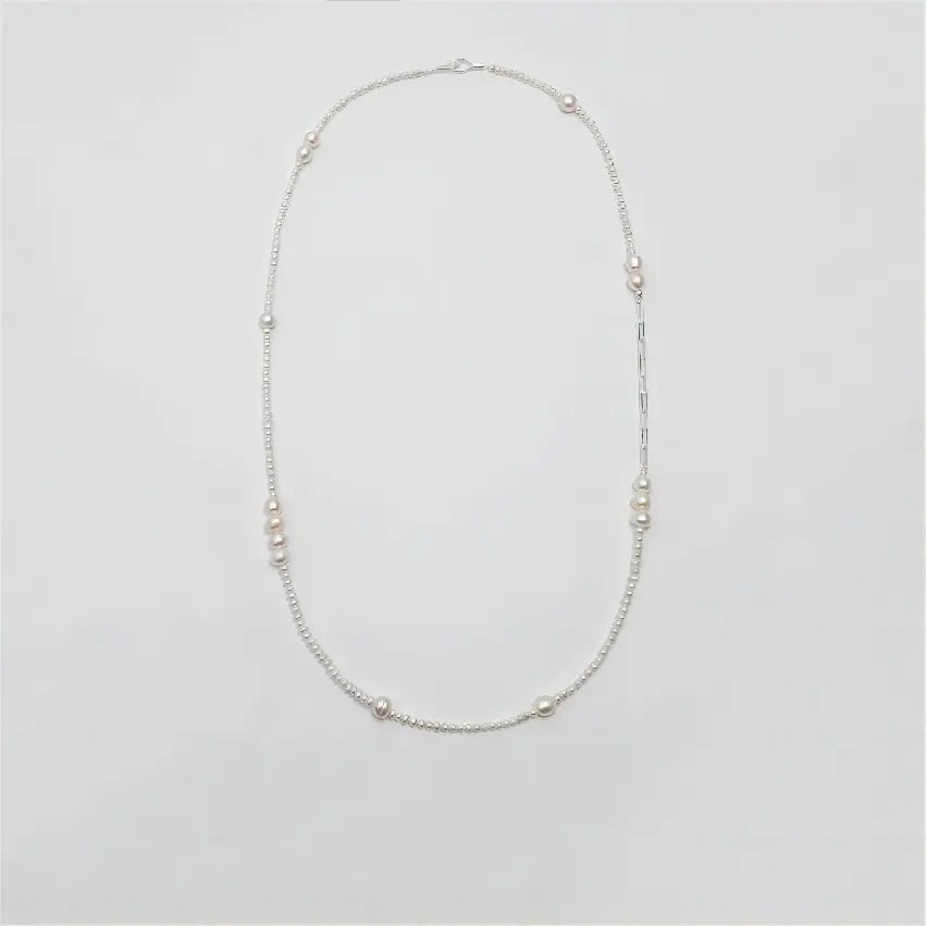 Slender Moon & Silver Link Necklace Miya Atelier