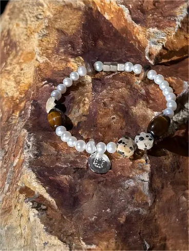 Moon Amber & Speckled Silver Bracelet Miya Atelier