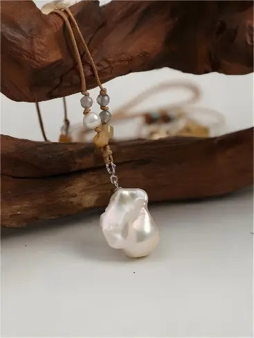 Golden Crystal & Moon Floss Necklace Miya Atelier