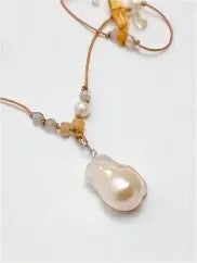 Golden Crystal & Moon Floss Necklace Miya Atelier