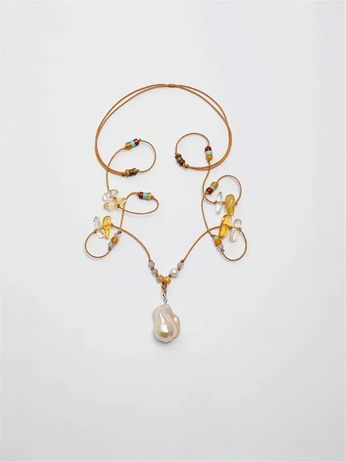 Golden Crystal & Moon Floss Necklace Miya Atelier