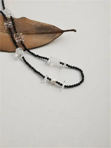 Inky Chain & Crystal Moon Necklace Miya Atelier