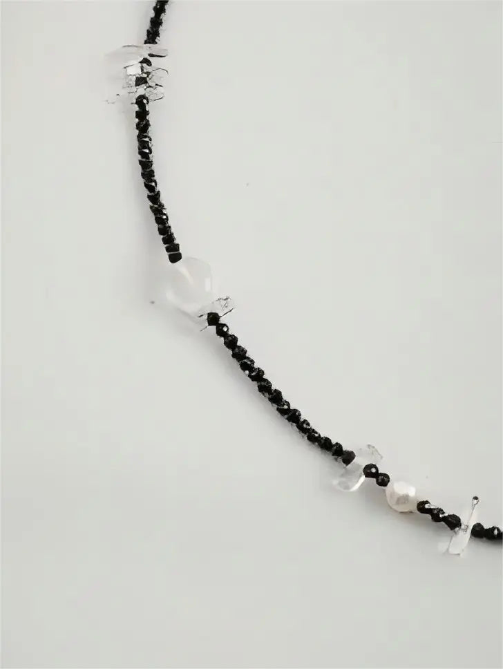 Inky Chain & Crystal Moon Necklace Miya Atelier