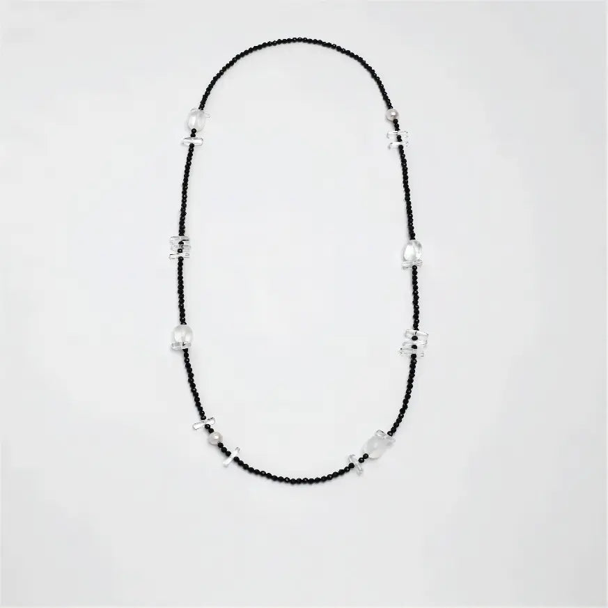 Inky Chain & Crystal Moon Necklace Miya Atelier