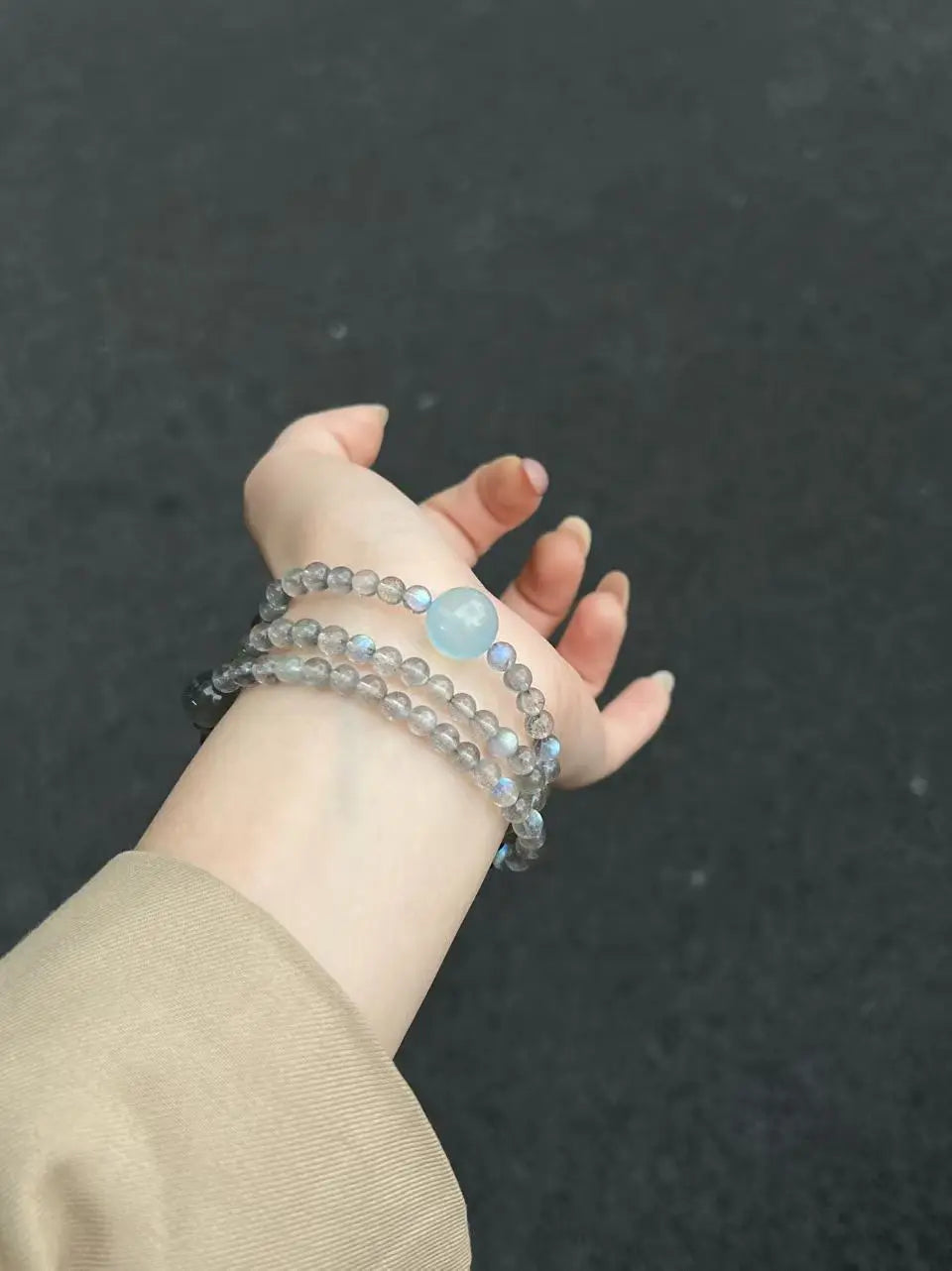 Triple-Wrap Gray Moonstone, Aquamarine & Tiger‘s Eye Bracelet – Hand-Strung Crystal Healing Bracelet Miya Atelier-Shenzhen