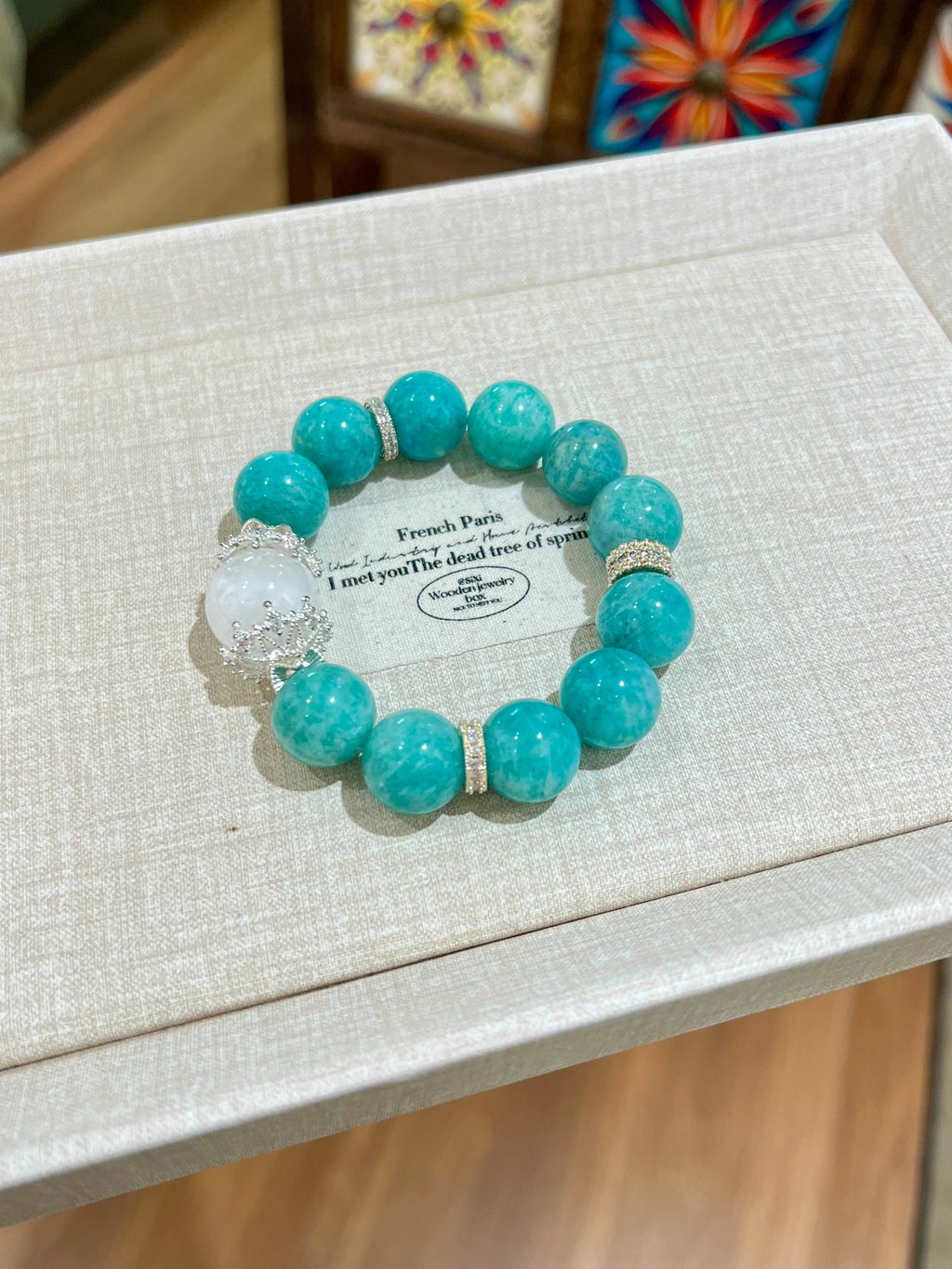 Turquoise & Phantom Quartz Stretch Bracelet – 14mm Beads, Copper Alloy Accents Miya Atelier-Shenzhen