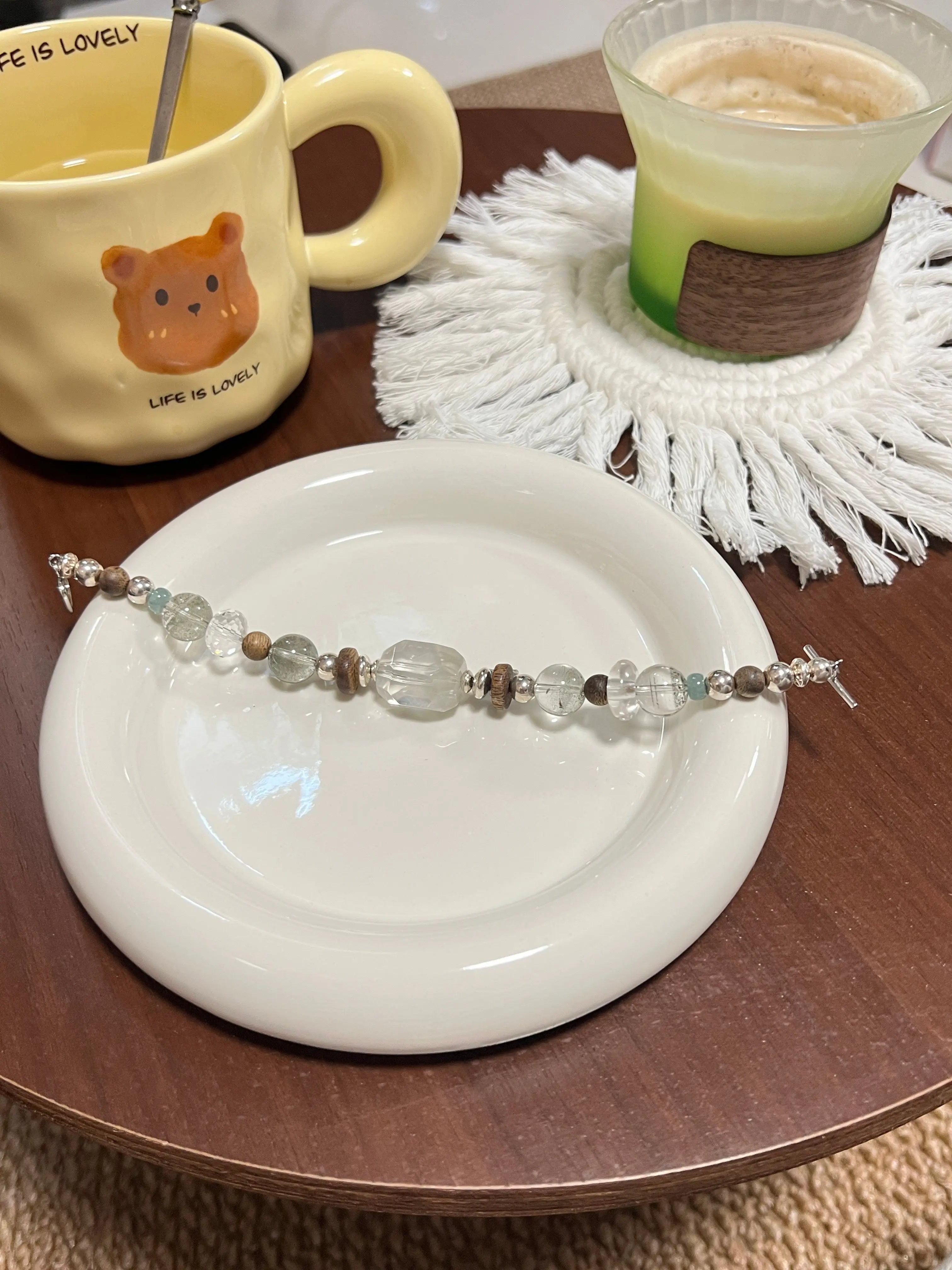 Green Phantom · Clear Quartz · Agarwood Triple Essence Bracelet – 925 Silver Accents Miya Atelier-Shenzhen
