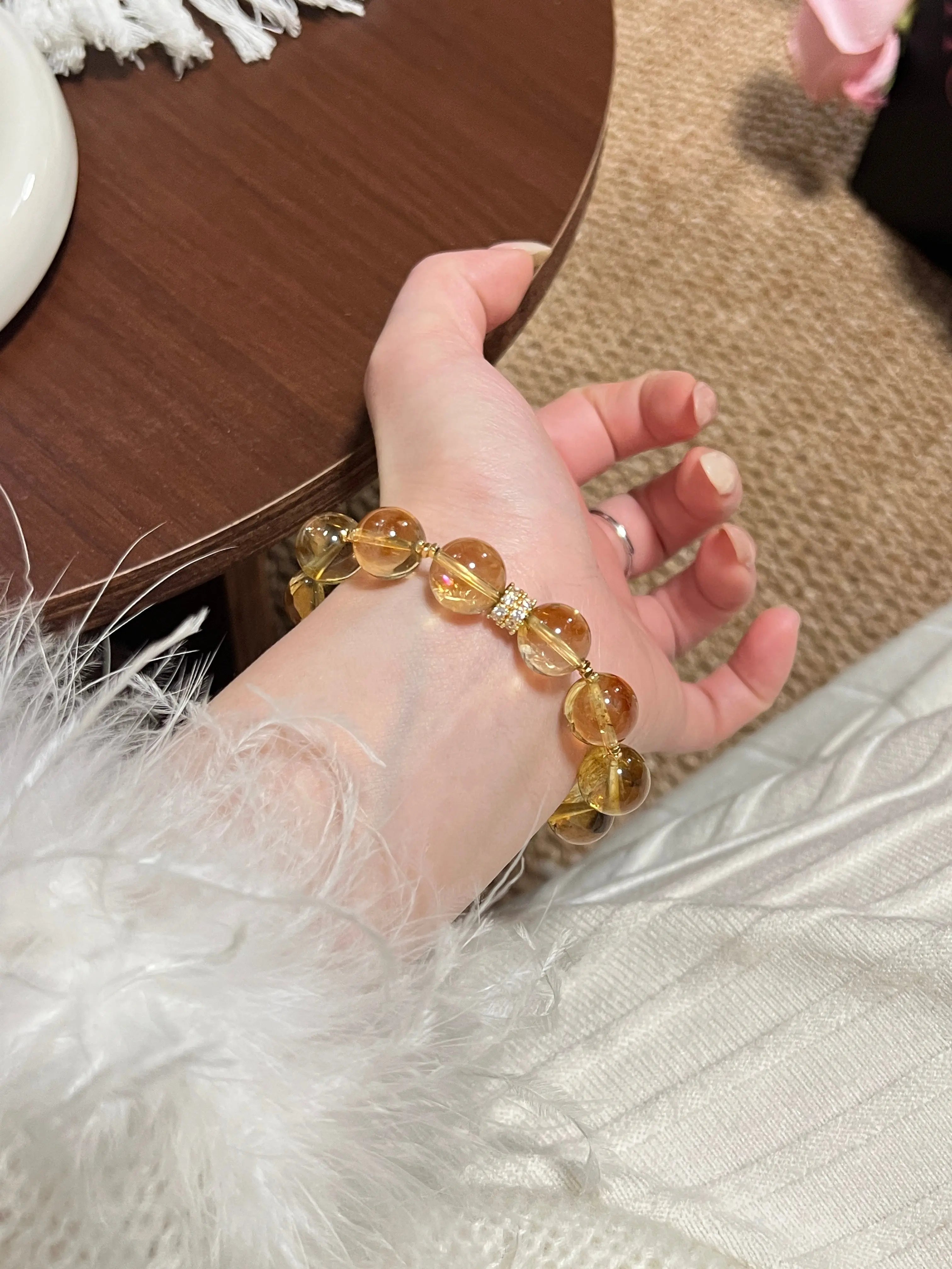 Golden Tager Crystal Prosperity Bracelet – 12mm Beads, Copper Gold-Plated Accents Miya Atelier-Shenzhen