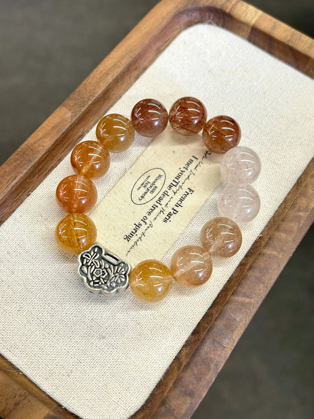 Multi-Color Rutilated Quartz & Antique Silver Ruyi Lock Bracelet – 14mm Beads, Wealth & Blessings Locked In Miya Atelier-Shenzhen