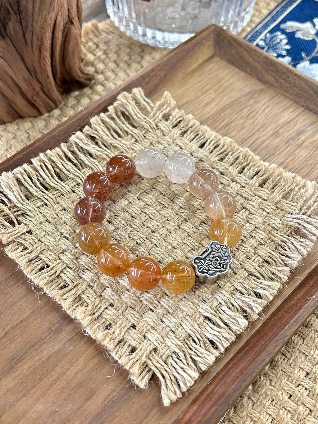 Multi-Color Rutilated Quartz & Antique Silver Ruyi Lock Bracelet – 14mm Beads, Wealth & Blessings Locked In Miya Atelier-Shenzhen