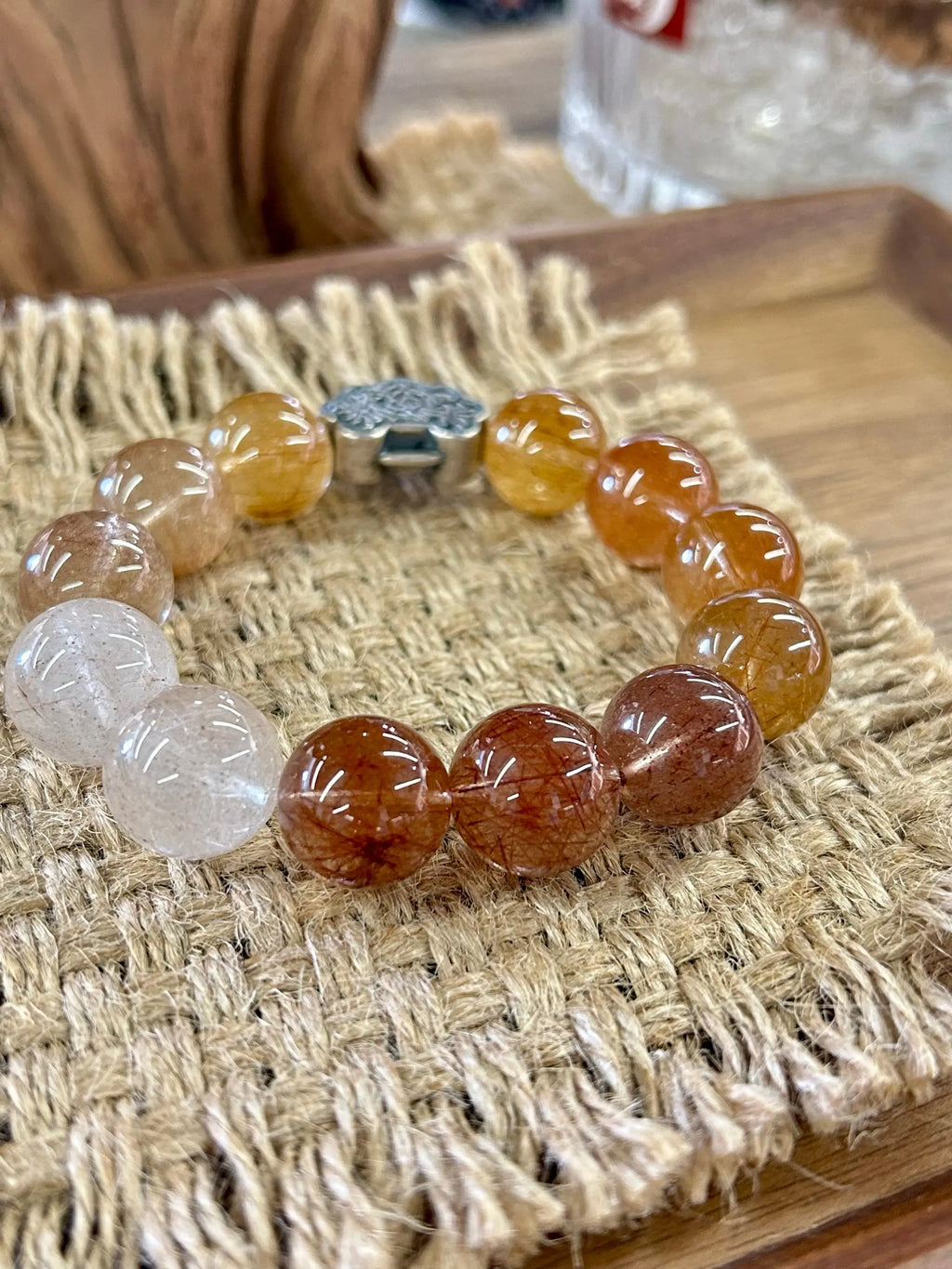 Multi-Color Rutilated Quartz & Antique Silver Ruyi Lock Bracelet – 14mm Beads, Wealth & Blessings Locked In Miya Atelier-Shenzhen