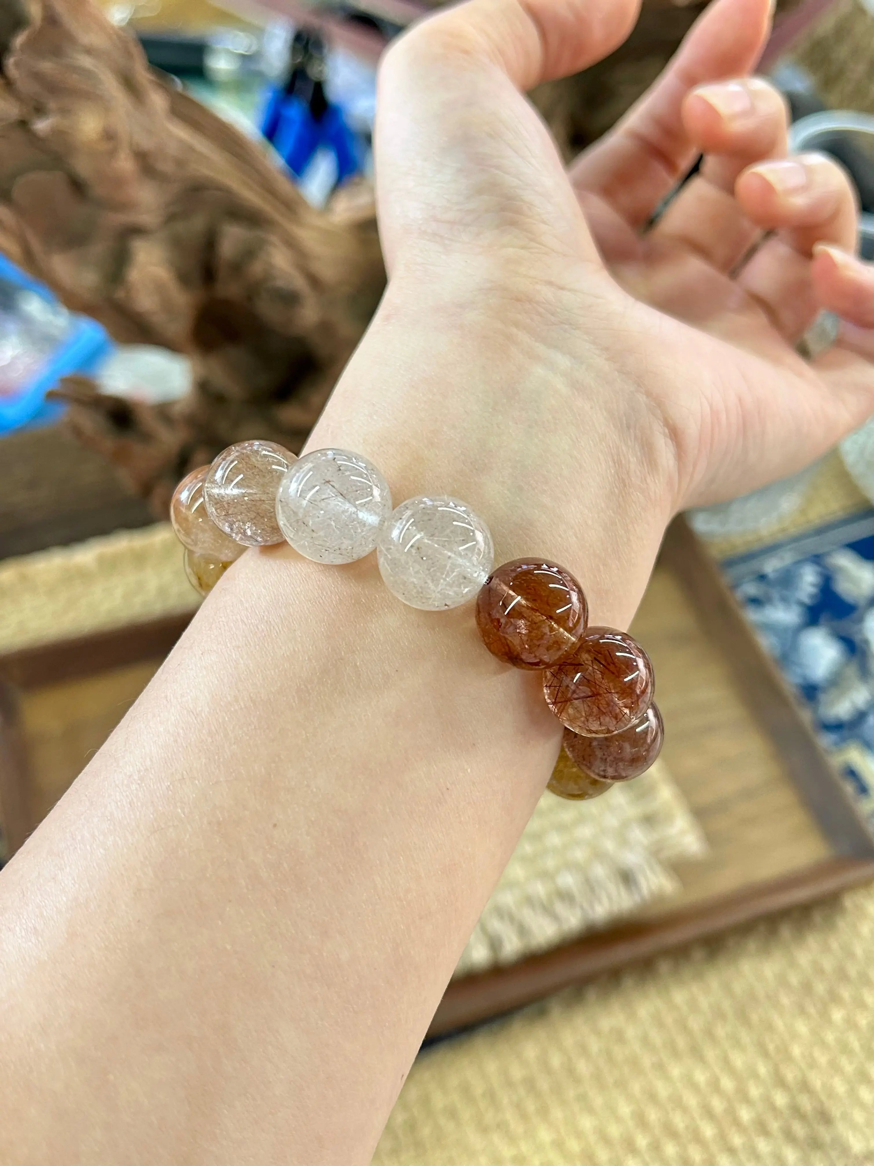 Multi-Color Rutilated Quartz & Antique Silver Ruyi Lock Bracelet – 14mm Beads, Wealth & Blessings Locked In Miya Atelier-Shenzhen