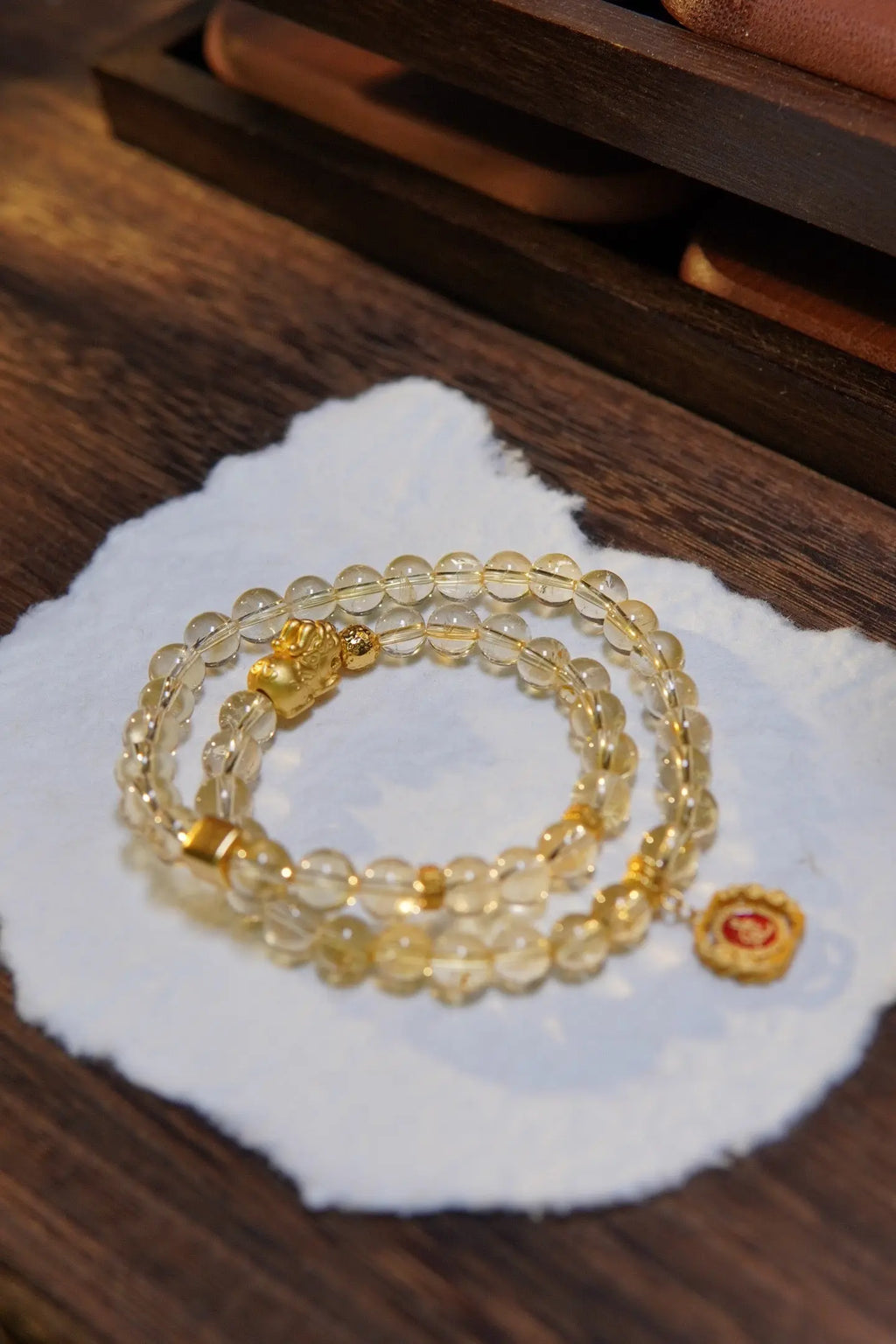 Brazilian Citrine & Pixiu Bracelet – 6mm Beads, Silver Gold-Plated Accents Miya Atelier-Shenzhen