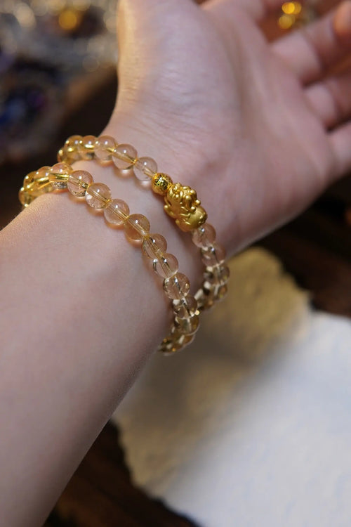 Brazilian Citrine & Pixiu Bracelet – 6mm Beads, Silver Gold-Plated Accents Miya Atelier-Shenzhen
