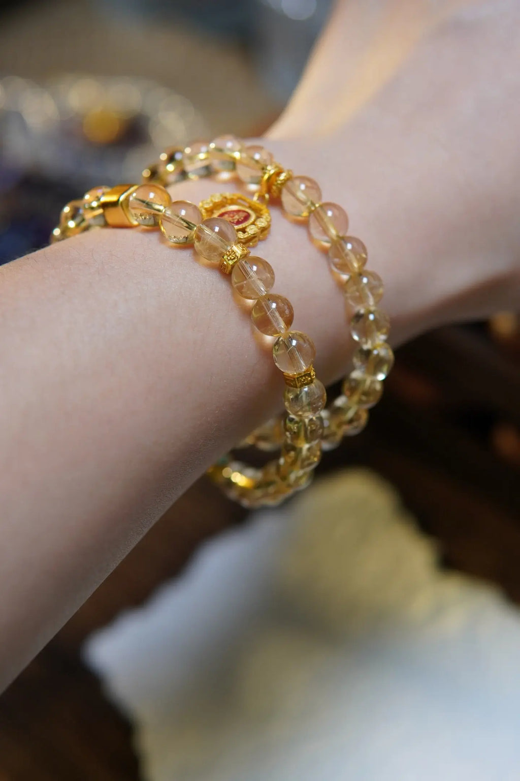 Brazilian Citrine & Pixiu Bracelet – 6mm Beads, Silver Gold-Plated Accents Miya Atelier-Shenzhen