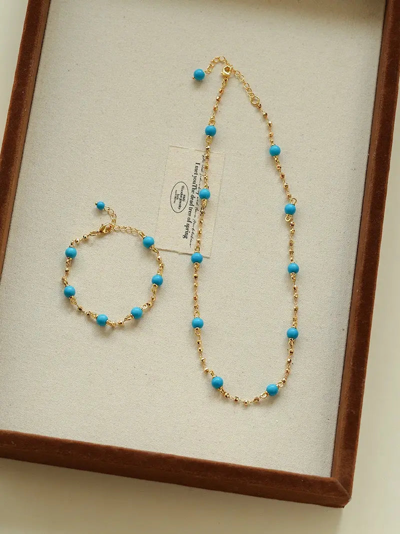 Starlight Drizzle Set – Optimized Turquoise Bead Necklace & Bracelet, Gold Chain Miya Atelier-Shenzhen