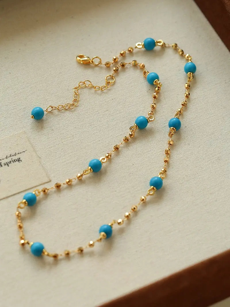 Starlight Drizzle Set – Optimized Turquoise Bead Necklace & Bracelet, Gold Chain Miya Atelier-Shenzhen