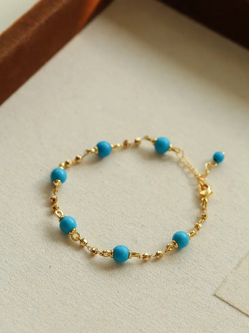 Starlight Drizzle Set – Optimized Turquoise Bead Necklace & Bracelet, Gold Chain Miya Atelier-Shenzhen