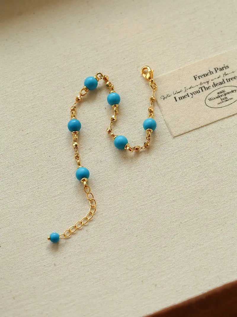 Starlight Drizzle Set – Optimized Turquoise Bead Necklace & Bracelet, Gold Chain Miya Atelier-Shenzhen