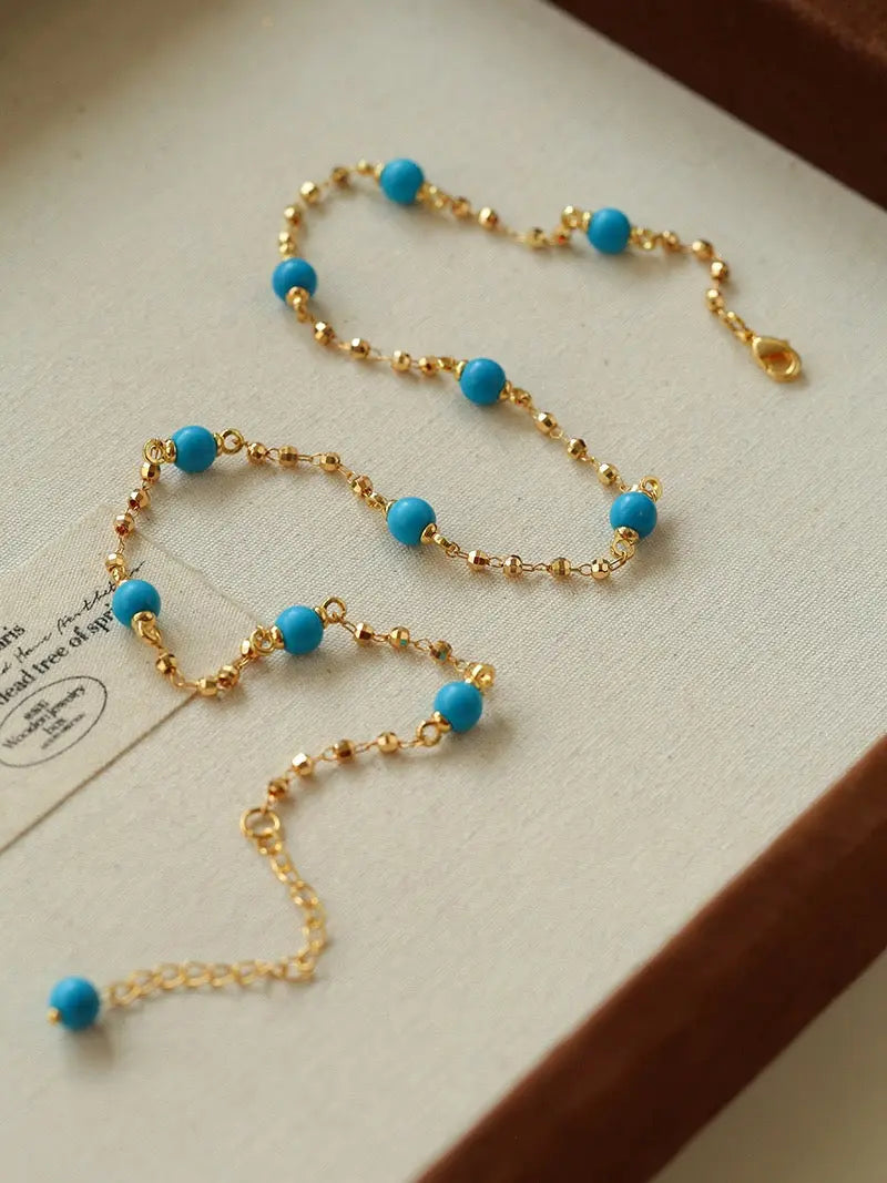 Starlight Drizzle Set – Optimized Turquoise Bead Necklace & Bracelet, Gold Chain Miya Atelier-Shenzhen