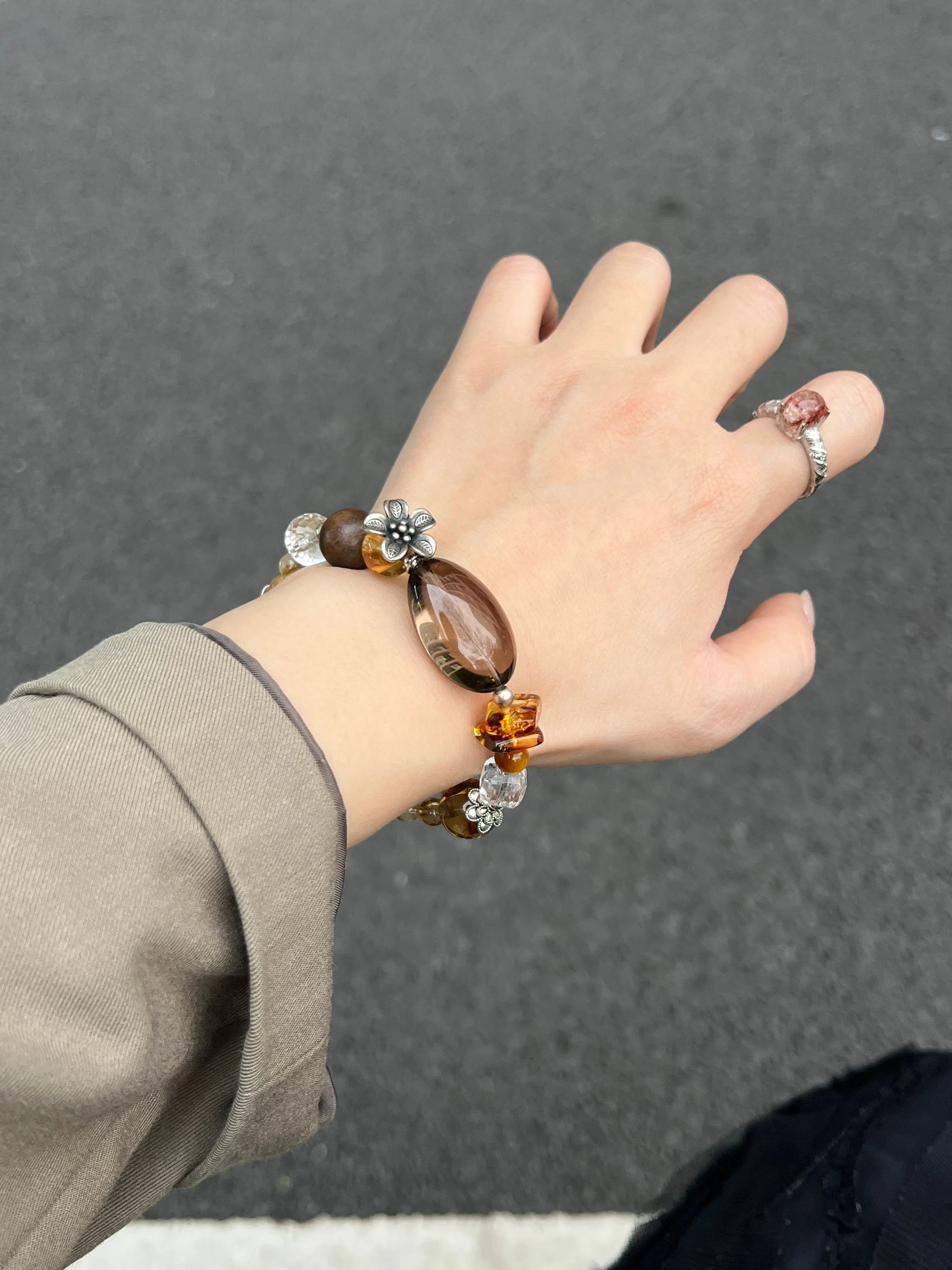 Smoky Quartz & Citrine Bracelet – 5mm–12mm Beads, Sterling Silver Accents Miya Atelier-Shenzhen