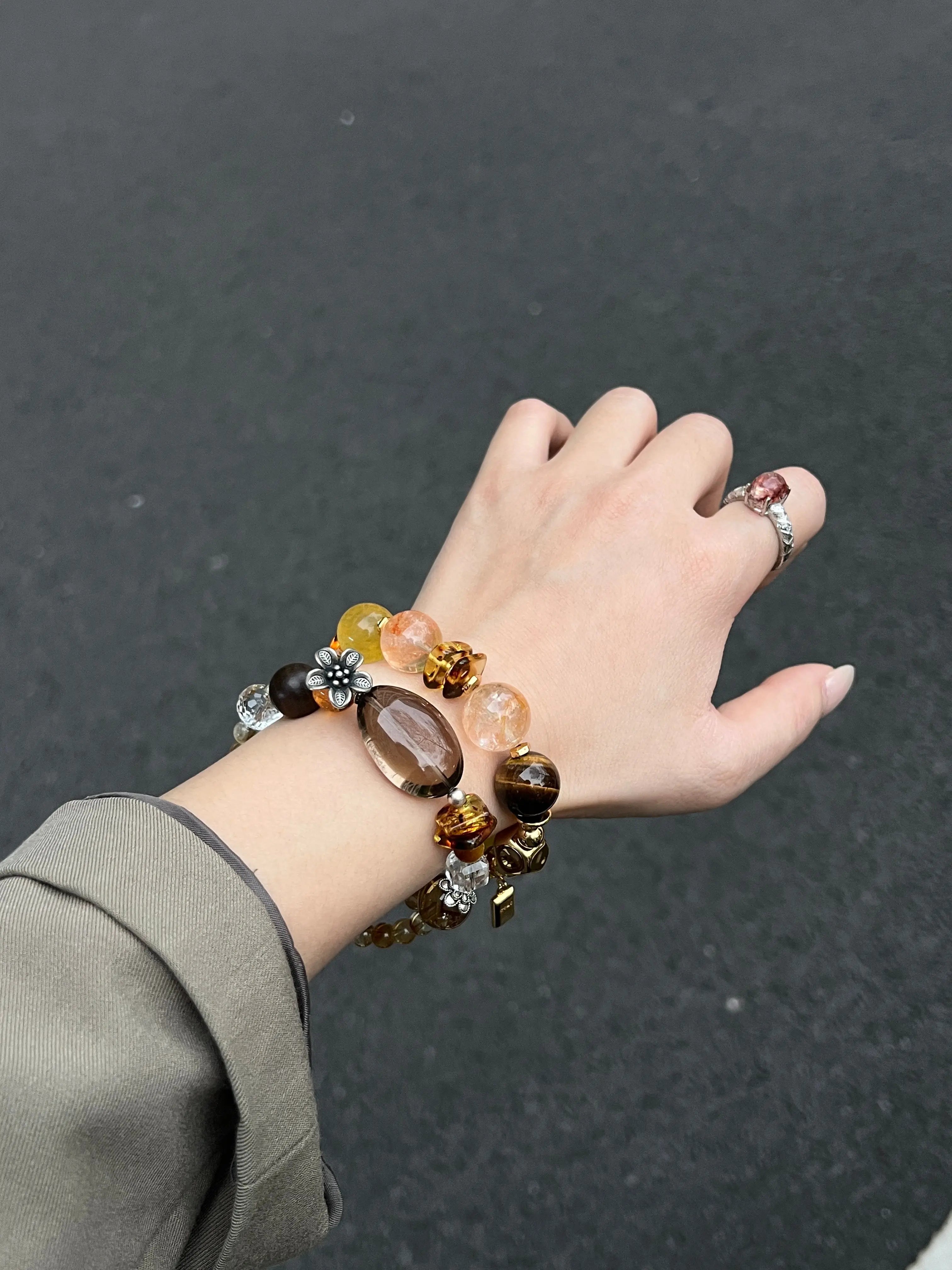 Smoky Quartz & Citrine Bracelet – 5mm–12mm Beads, Sterling Silver Accents Miya Atelier-Shenzhen