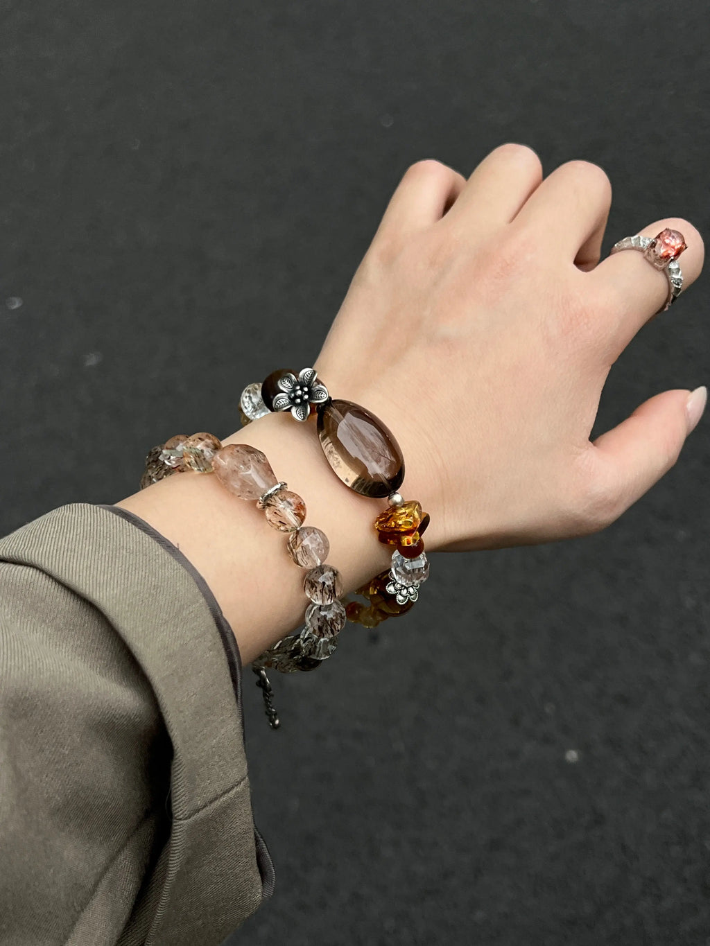 Smoky Quartz & Citrine Bracelet – 5mm–12mm Beads, Sterling Silver Accents Miya Atelier-Shenzhen