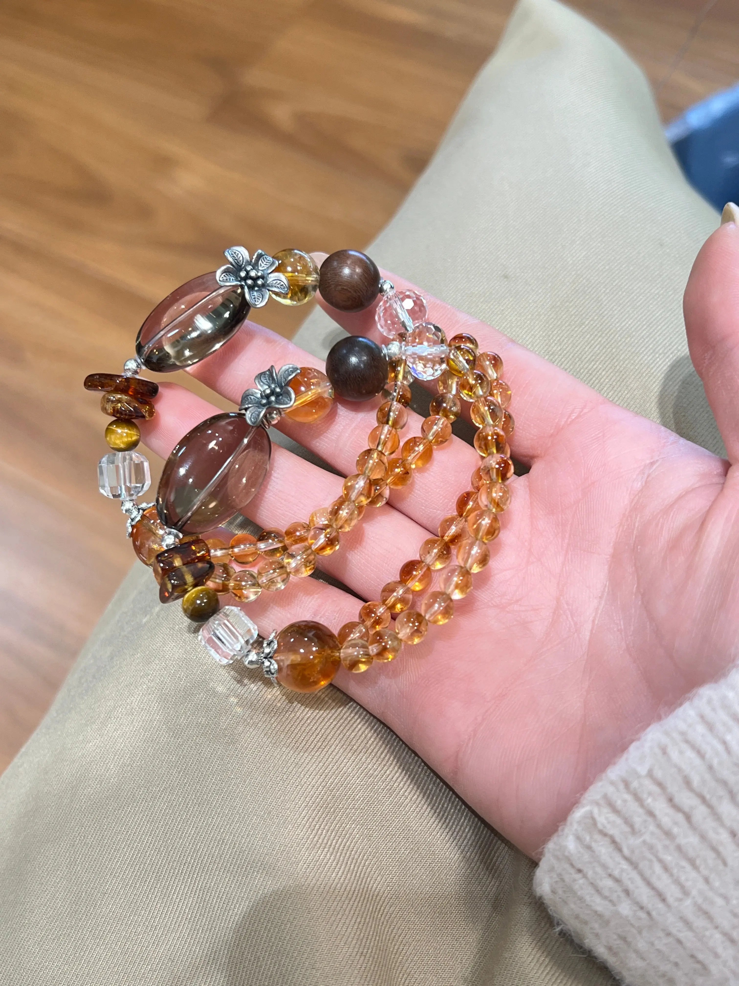 Smoky Quartz & Citrine Bracelet – 5mm–12mm Beads, Sterling Silver Accents Miya Atelier-Shenzhen
