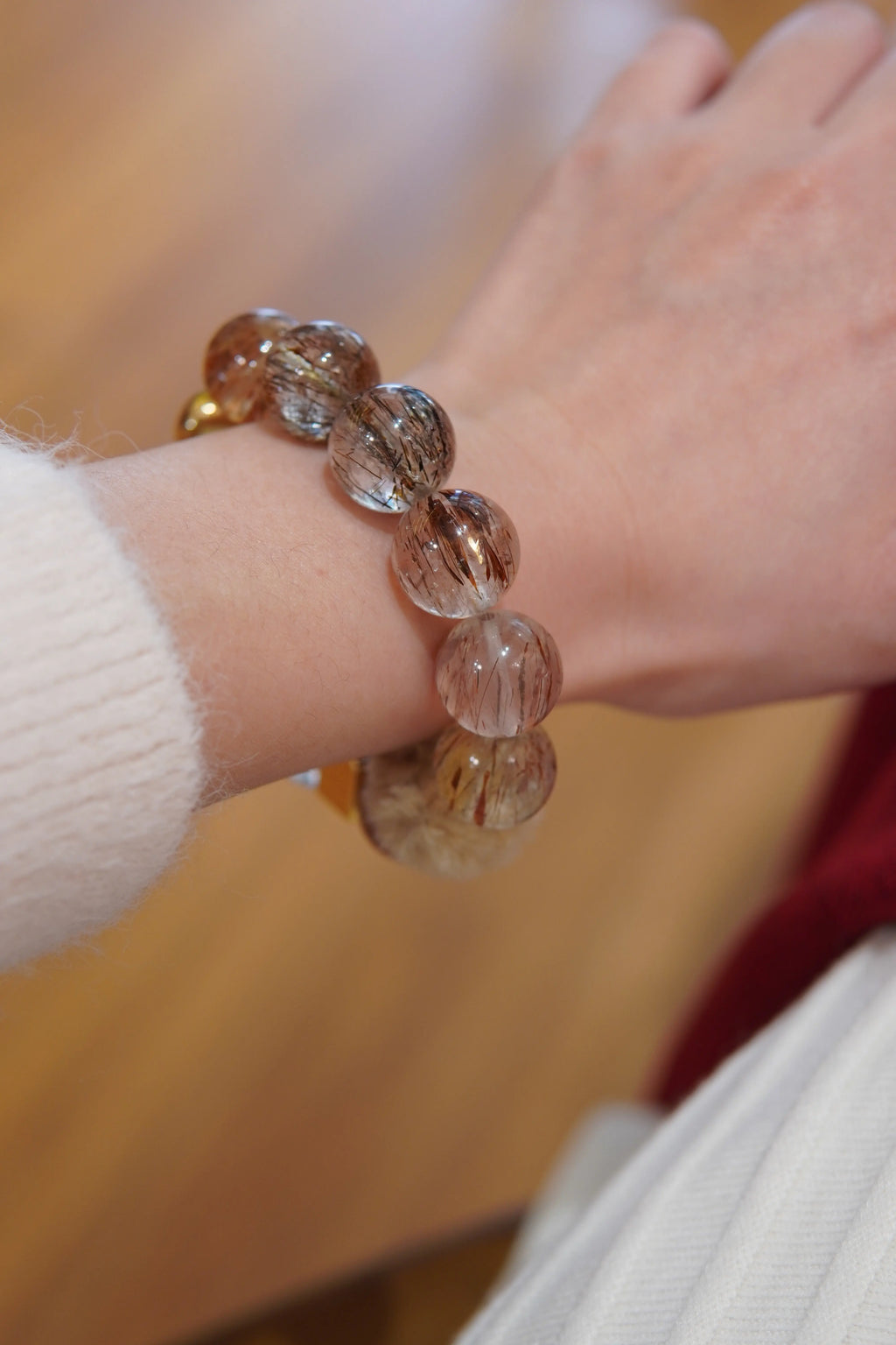 Black Gold Super Seven Bracelet – 15mm Beads, Copper Gold-Plated Accents Miya Atelier-Shenzhen