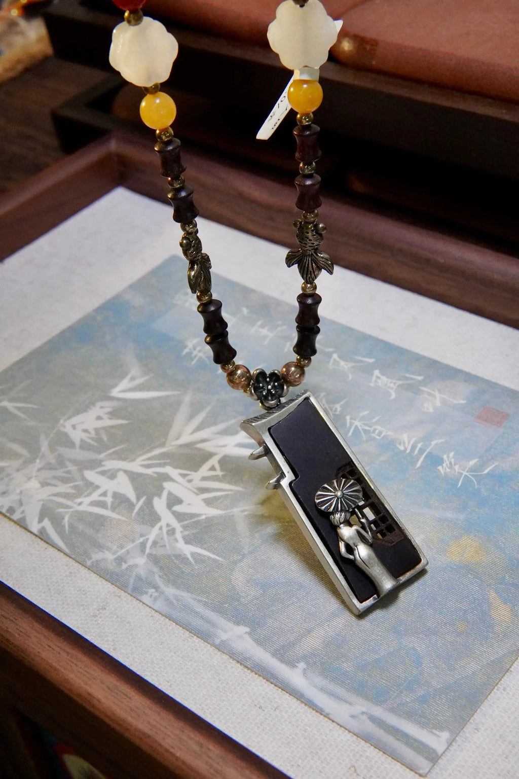 Sandalwood Guardian Angel Necklace – 925 Silver, Red Agate & Amber Miya Atelier-Shenzhen