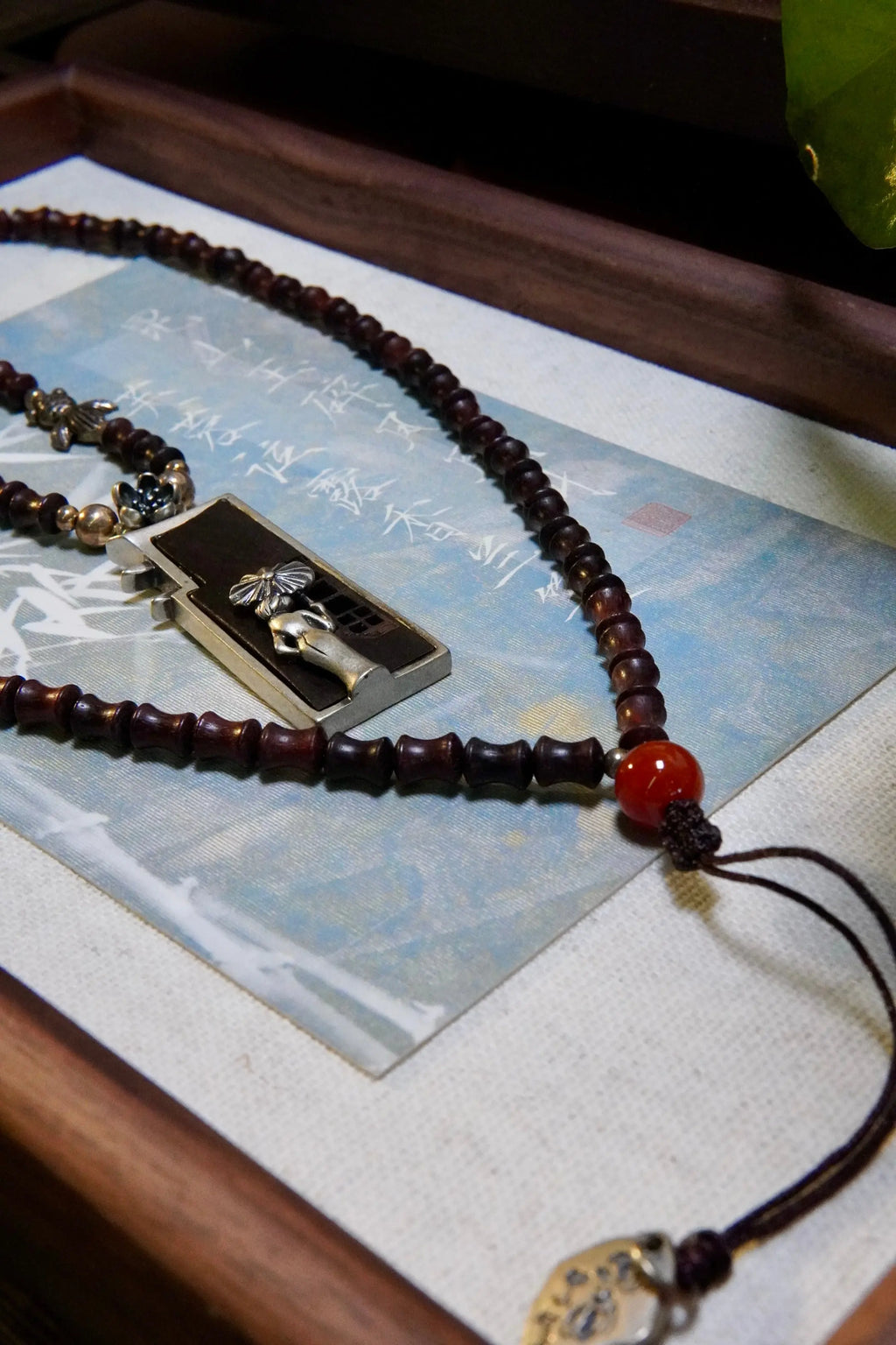 Sandalwood Guardian Angel Necklace – 925 Silver, Red Agate & Amber Miya Atelier-Shenzhen