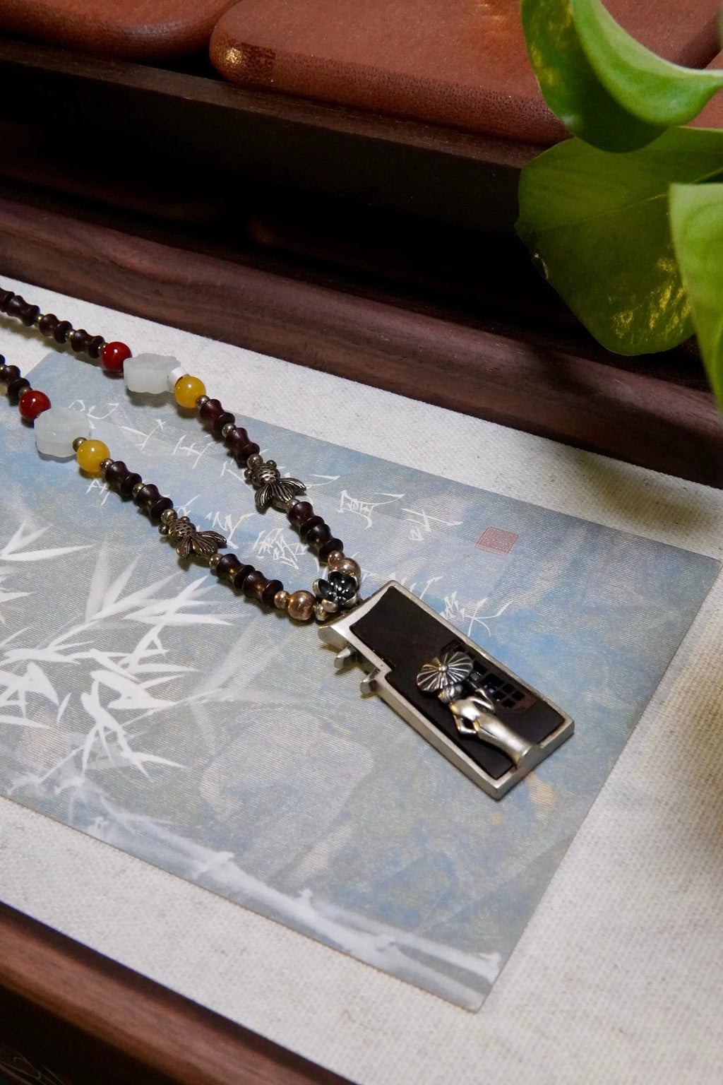 Sandalwood Guardian Angel Necklace – 925 Silver, Red Agate & Amber Miya Atelier-Shenzhen