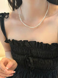 Crushed Silver & Pearl Double-Layer Necklace – Natural Aurora Freshwater Pearl, Sparkling Silver Chain Miya Atelier-Shenzhen