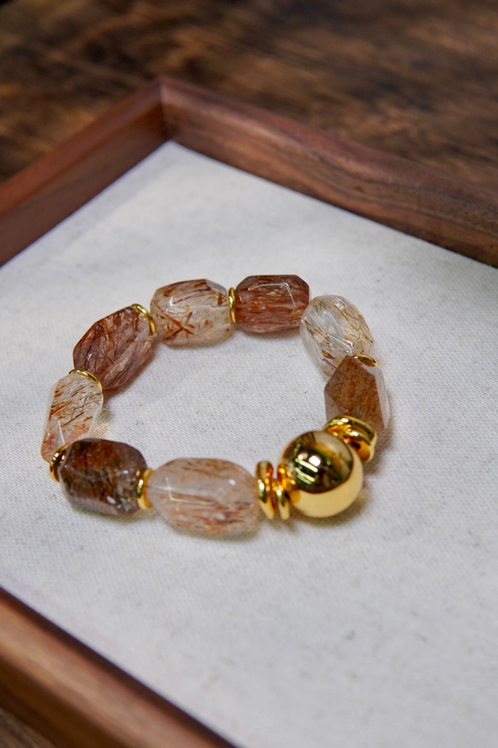 Black Gold Super Seven Bracelet – 12mm Beads, Copper Alloy Accents Miya Atelier-Shenzhen