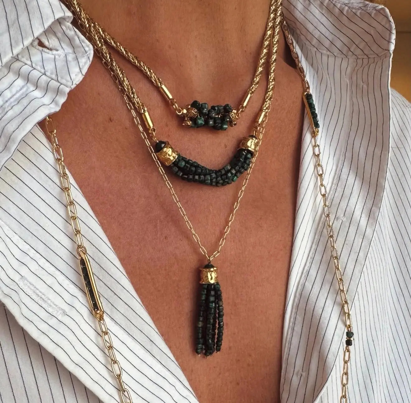 Maison Clairon Natural Stone Smile Necklace – Adjustable Gold Chain, Multi-Stone Options Miya Atelier-Shenzhen