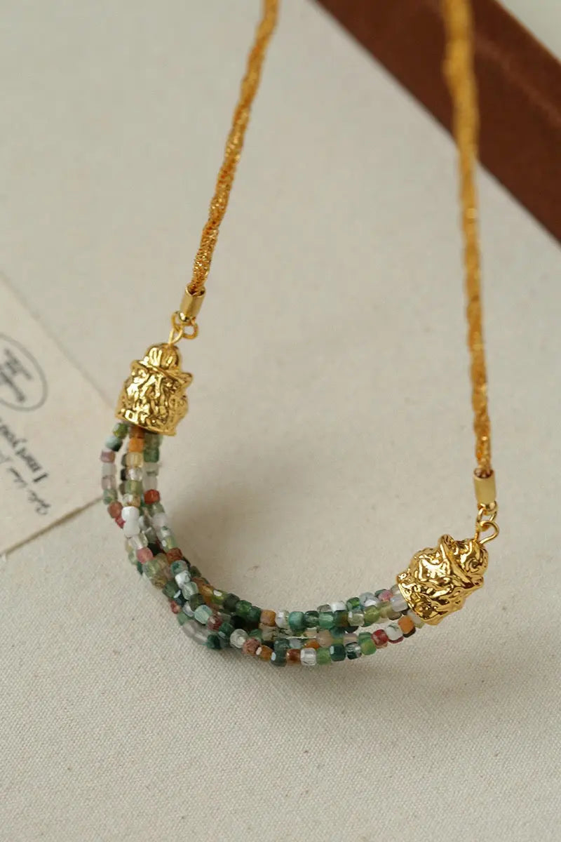 Maison Clairon Natural Stone Smile Necklace – Adjustable Gold Chain, Multi-Stone Options Miya Atelier-Shenzhen