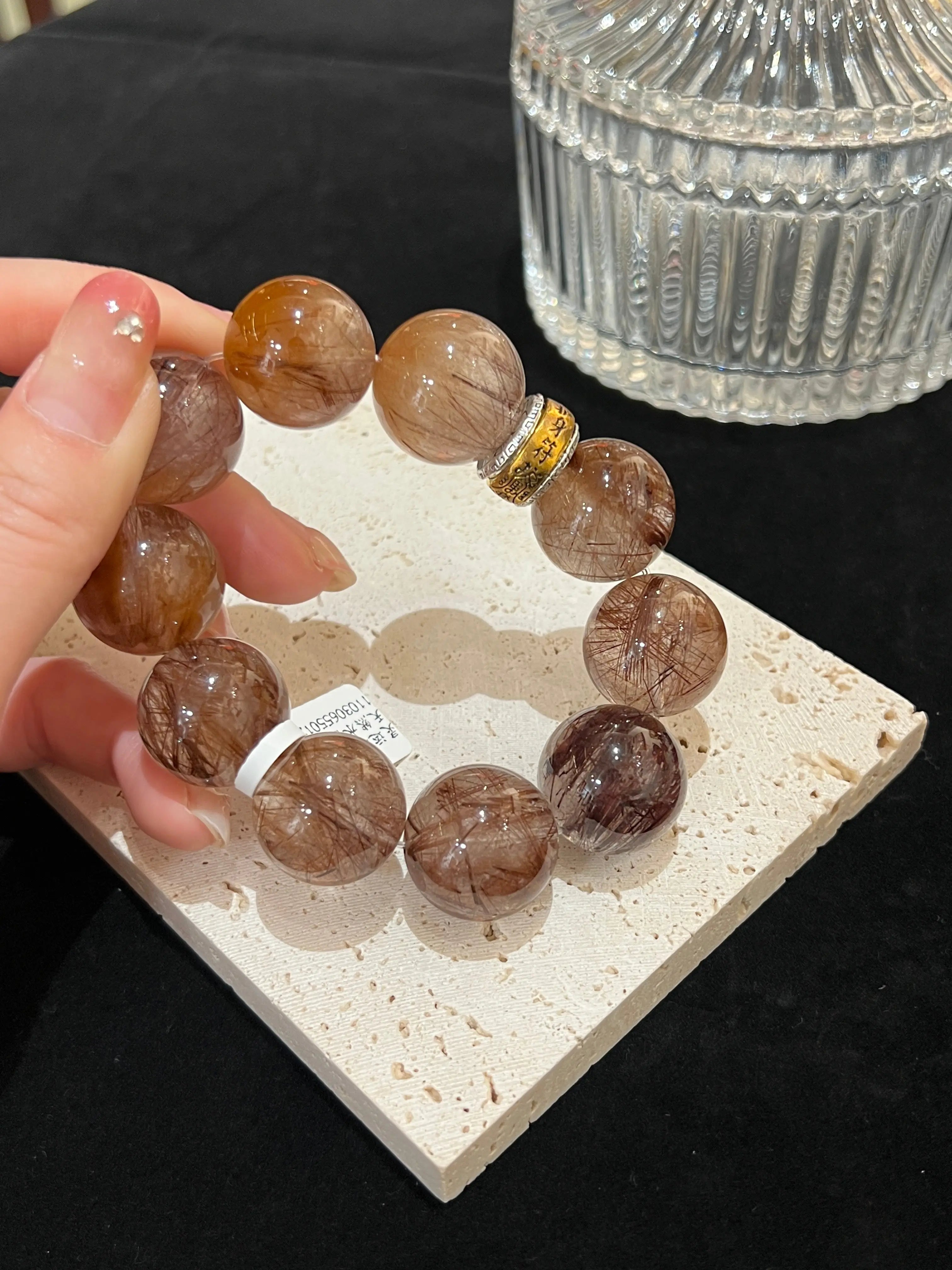 Rutilated Quartz Prosperity Bracelet – 20mm Beads, 30% Sterling Silver Accents Miya Atelier-Shenzhen