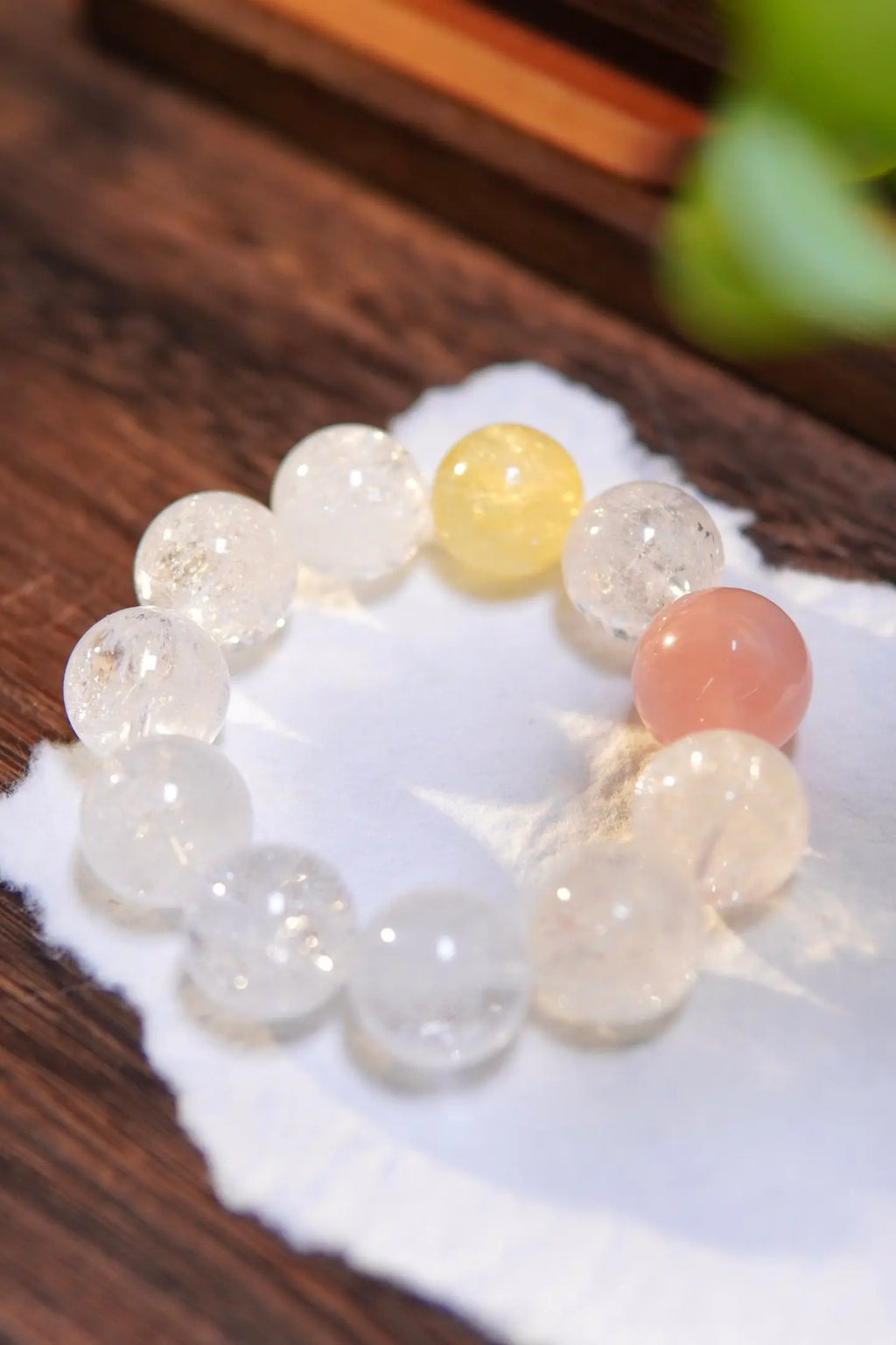 Clear Azeztulite · Yellow Fluorite · Rose Quartz Bracelet – 18mm Beads, Triple Blessing Miya Atelier-Shenzhen