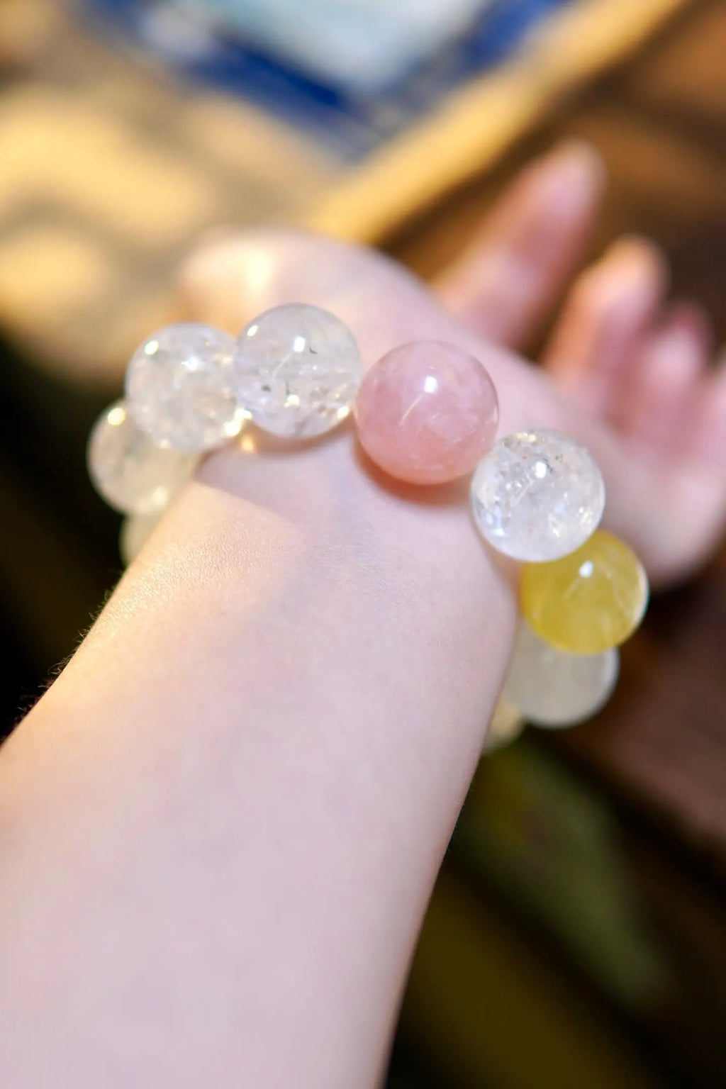 Clear Azeztulite · Yellow Fluorite · Rose Quartz Bracelet – 18mm Beads, Triple Blessing Miya Atelier-Shenzhen