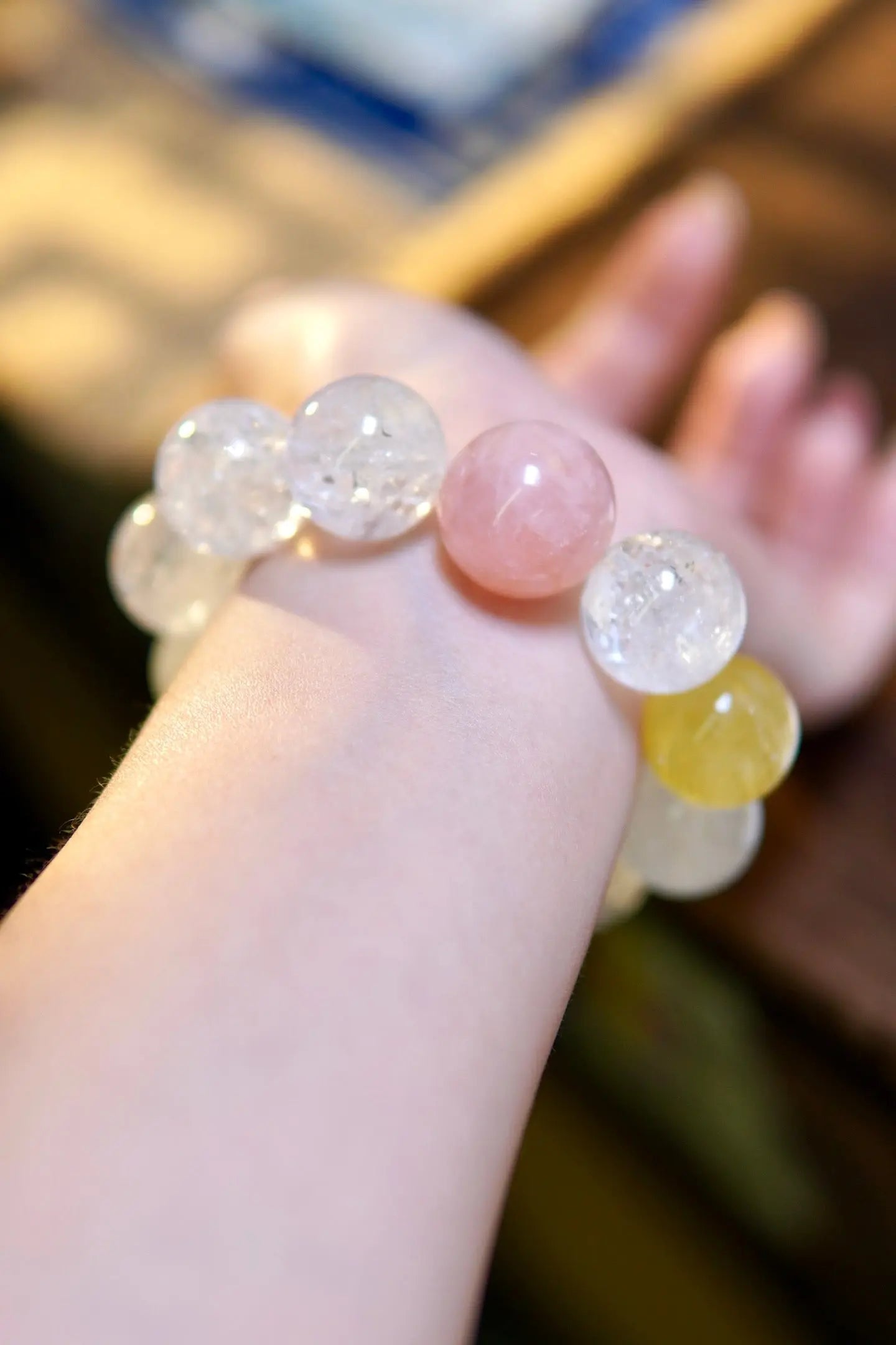 Clear Azeztulite · Yellow Fluorite · Rose Quartz Bracelet – 18mm Beads, Triple Blessing Miya Atelier-Shenzhen