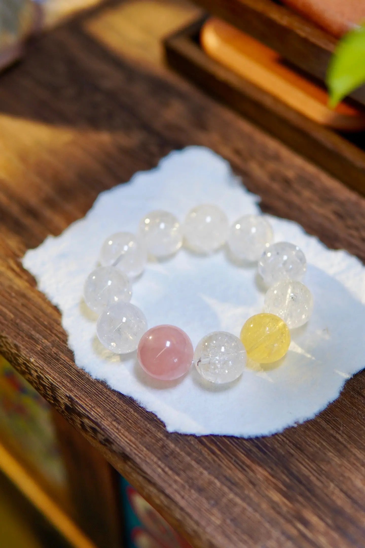Clear Azeztulite · Yellow Fluorite · Rose Quartz Bracelet – 18mm Beads, Triple Blessing Miya Atelier-Shenzhen
