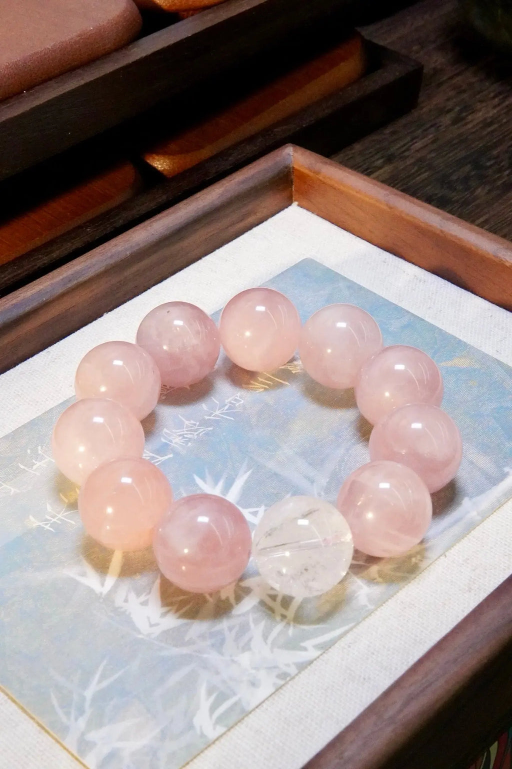 Rose Quartz & Clear Quartz Bracelet – 19mm Beads, Love & Clarity Miya Atelier-Shenzhen