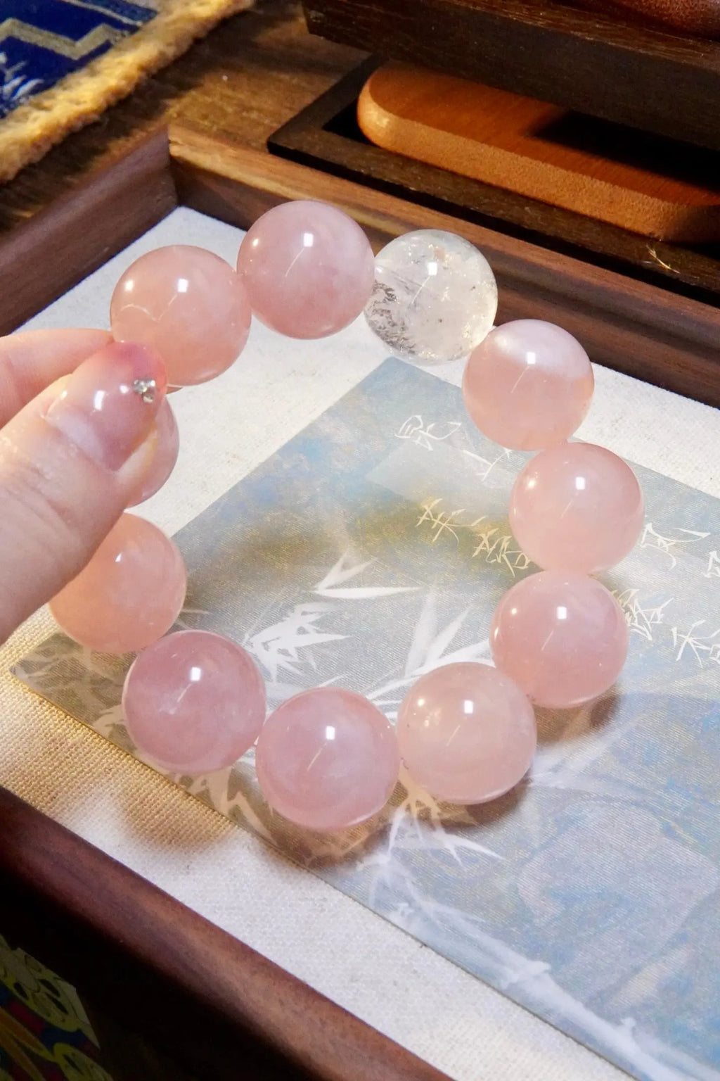 Rose Quartz & Clear Quartz Bracelet – 19mm Beads, Love & Clarity Miya Atelier-Shenzhen
