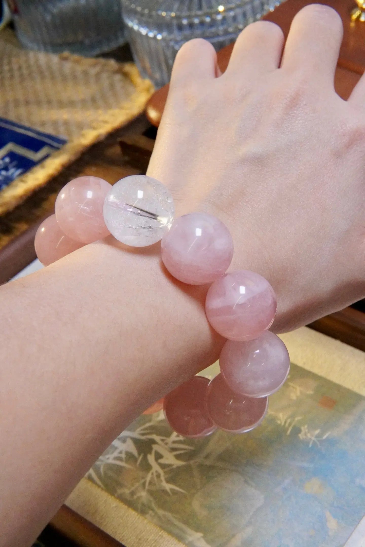 Rose Quartz & Clear Quartz Bracelet – 19mm Beads, Love & Clarity Miya Atelier-Shenzhen