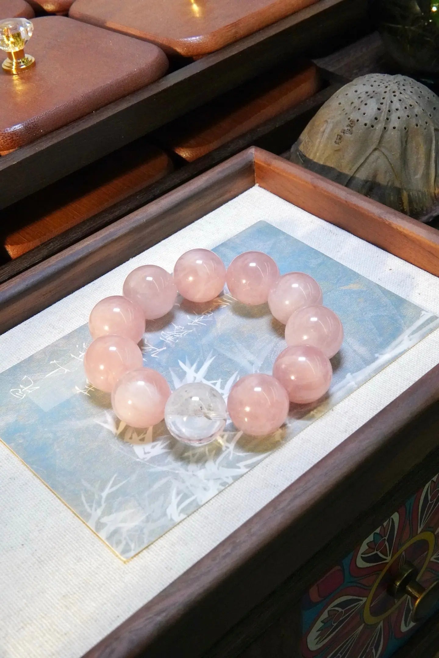 Rose Quartz & Clear Quartz Bracelet – 19mm Beads, Love & Clarity Miya Atelier-Shenzhen